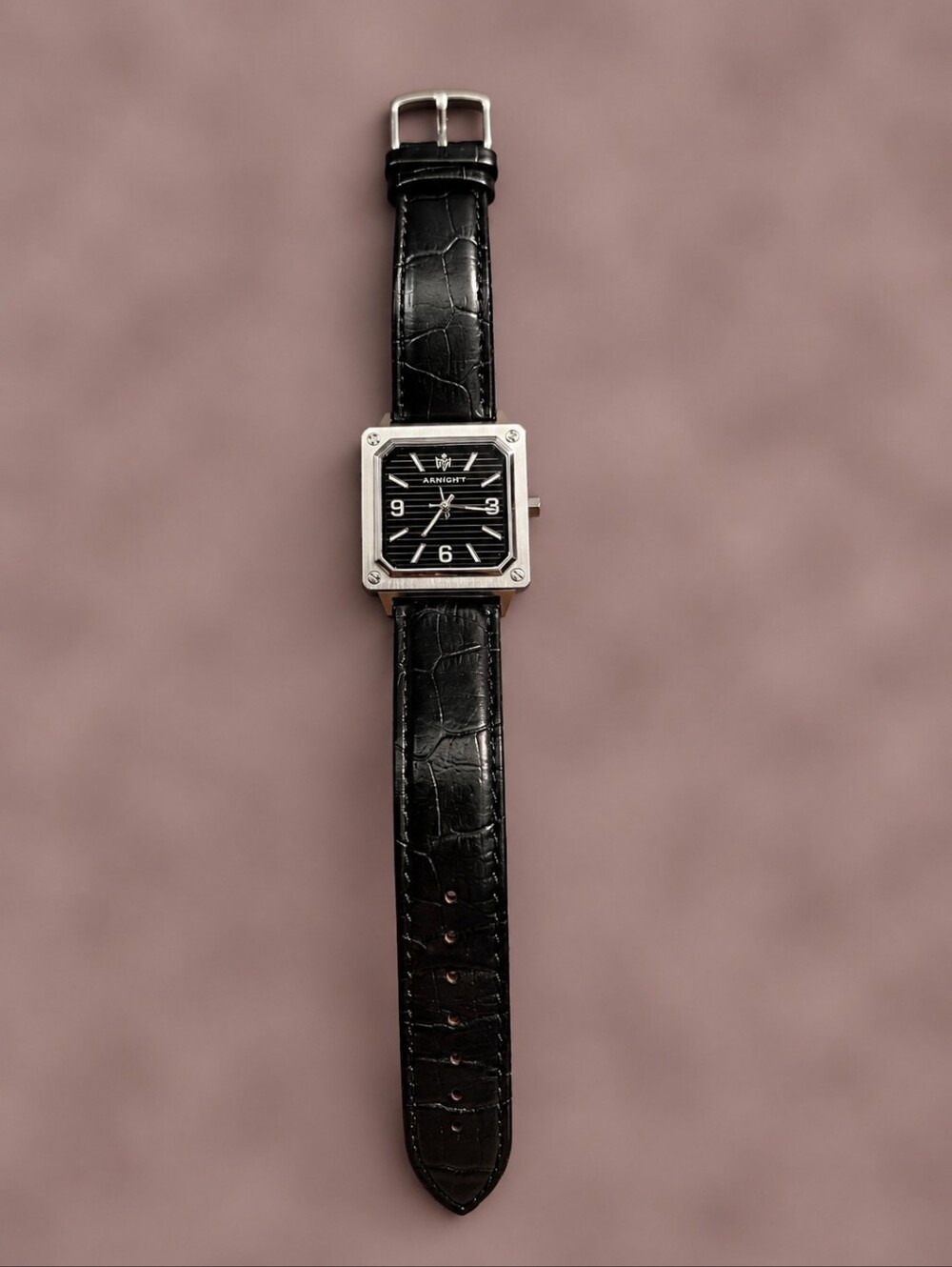 AKNIGHT Square Black Dial Quartz Watch – 35mm - Black Leather Strap - Unisex - Picture 2 of 4